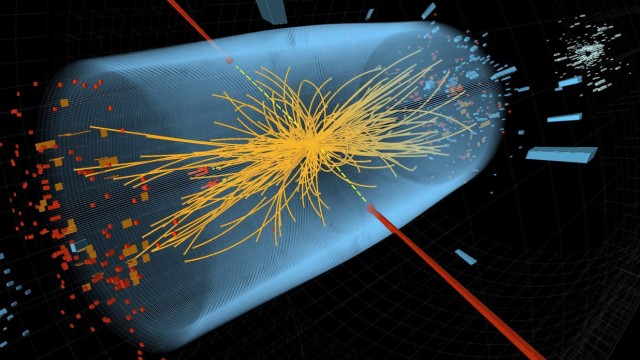 Higgs-Teilchen entdeckt: Eine Grafik zeigt die von Cern gemessene Kollision zweier Protonen. Nach jahrelangen Versuchen haben die Physiker nun höchstwahrscheinlich die Existenz des Higgs-Teilchens bewiesen.