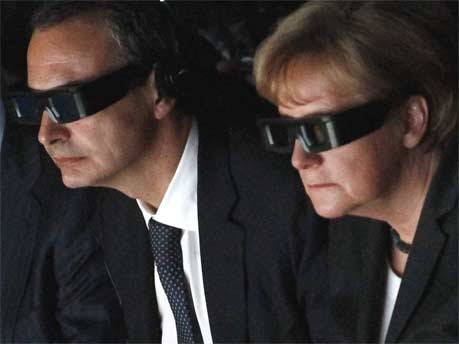 Zapatero Merkel 3D Cebit Trends, dpa
