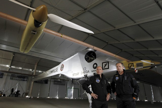 Solar Impulse plane at Madrid Barajas international airport in Ma
