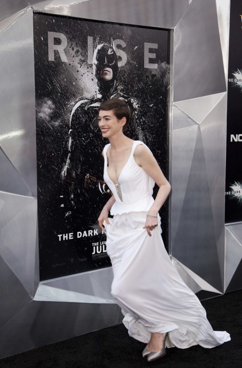 Cast member Anne Hathaway attends the world premiere of the movie 'The Dark Knight Rises' in New York