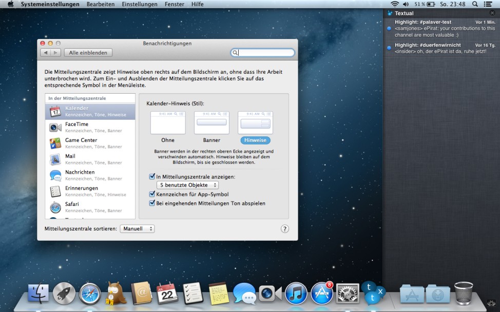 Mac OS X Lion Mitteilungsfenster