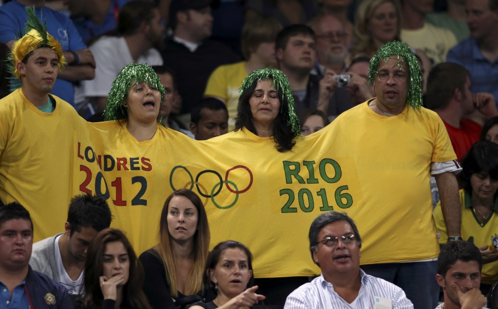 Brazil's fans watch their women's Group B volleyball match against Turkey at the London 2012 Olympic Games at Earls Court in London