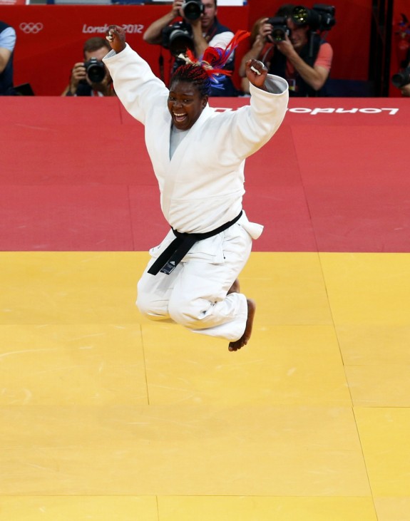 Cuba's Idalys Ortiz celebrates after winning her women's +78kg gold medal judo match against Japan's Mika Sugimoto  at the London 2012 Olympic Games