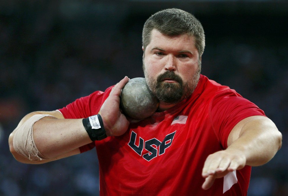 Christian Cantwell of the U.S. competes in the men's shot put final at the London 2012 Olympic Games at the Olympic Stadium