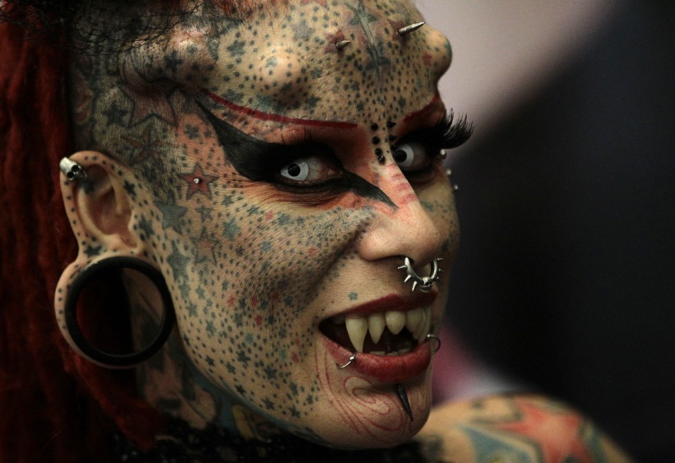 Tattoo artist Cristerna of Mexico attends the Tattoo Art Mex 2012 convention at the World Trade Center in Mexico City