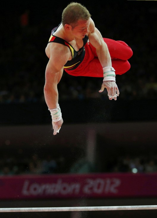 Germany's Fabian Hambuchen competes in the men's gymnastics horizontal bar final during the London 2012 Olympic Games
