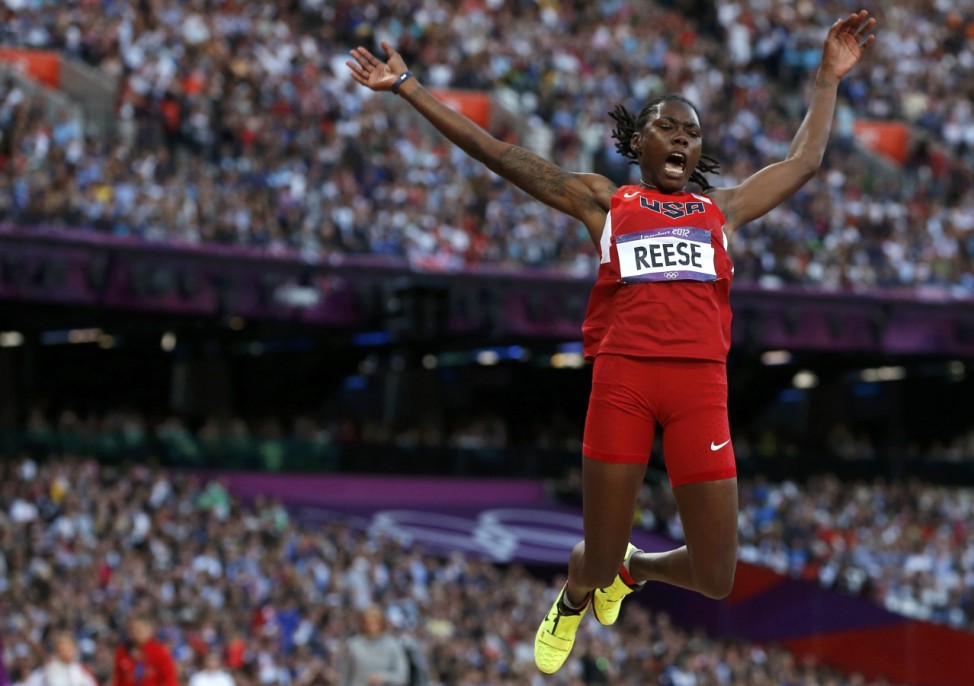 Brittney Reese of the U.S. competes in the women's long jump final during the London 2012 Olympic Games