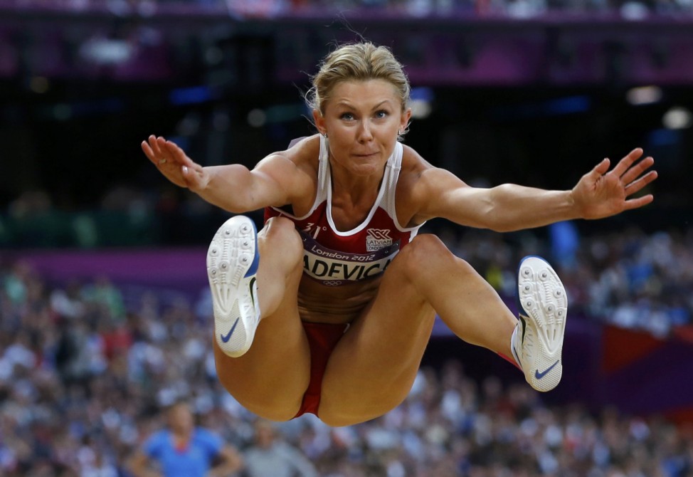 Latvia's Ineta Radevica competes in the women's long jump final during the London 2012 Olympic Games