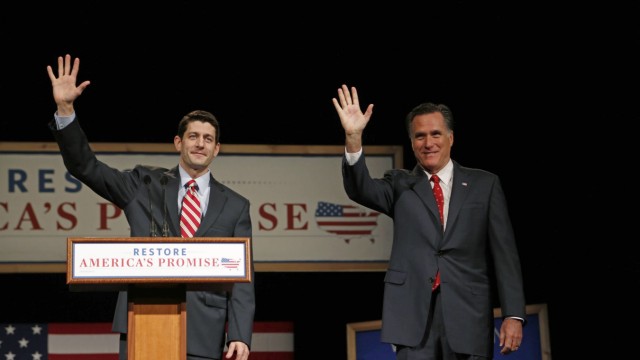 File photo of House Budget Chairman Ryan introducing U.S. Republican presidential candidate Romney as he addresses supporters at Lawrence University during a campaign stop in Appleton