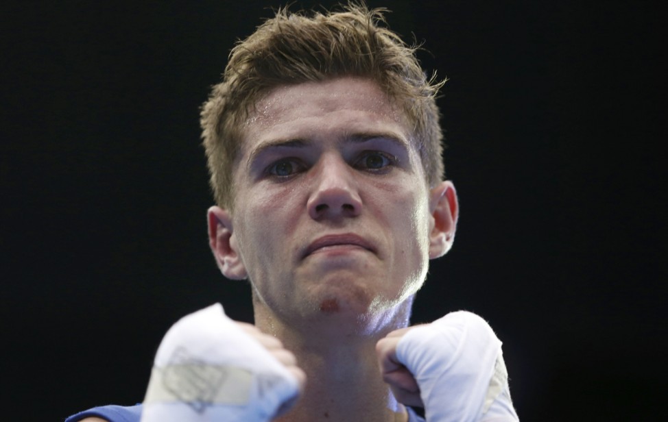 Britain's Luke Campbell reacts after being declared the winner over Ireland's John Joe Nevin after their Men's Bantam (56kg) gold medal boxing match at the London Olympics