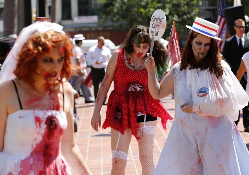 Supporters attend a rally for A. Zombie as he announces his candidacy for President of the United States in San Diego
