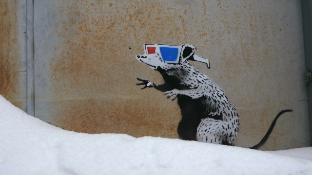 Artwork by Banksy shown during Sundance Film Festival in Park City