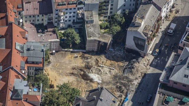 Luftaufnahme am Tag der Bombensprengung in der Feilitzschstraße in Schwabing