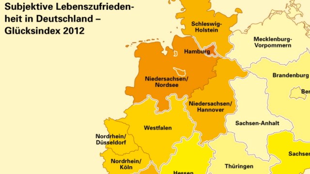 Deutsche Post Glücksatlas 2012 Studie Lebenszufriedenheit Karte