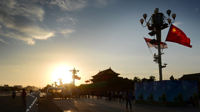 Peking China Sonnenaufgang Tiananmen-Platz