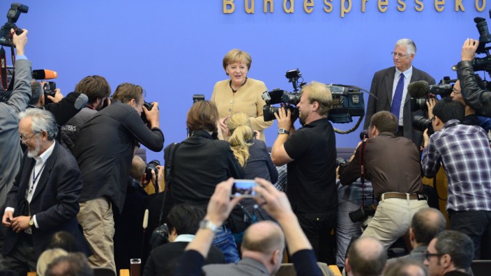 Angela Merkel bei der Bundespressekonferenz 2012