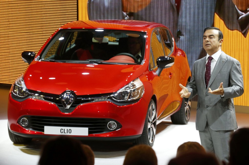 Chairman and CEO of the Renault-Nissan Alliance Carlos Ghosn introduces the new Renault Clio model on media day at the Paris Mondial de l'Automobile