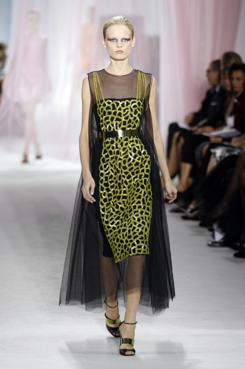 A model presents a creation by Belgian designer Raf Simons as part of his Spring/Summer 2013 women's ready-to-wear fashion show for French house Dior during Paris fashion week