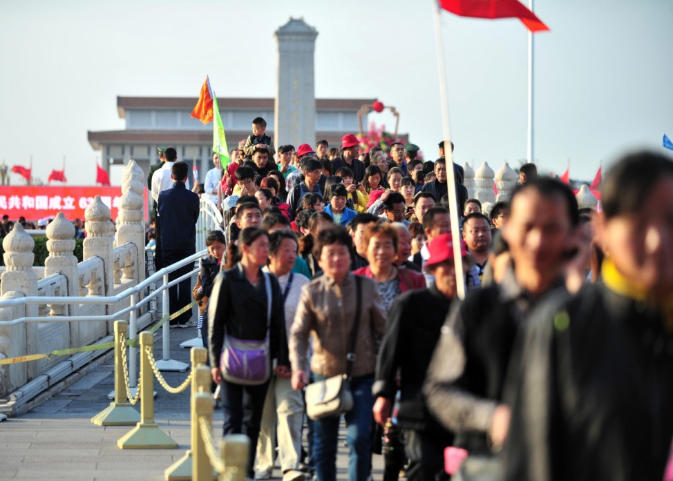 China Sehenswürdigkeiten Touristen Platz des Himmlischen Friedens
