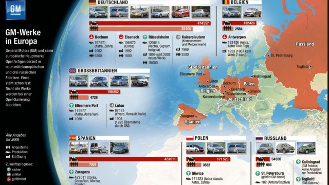 GM sagt Opel-Verkauf ab: Die Opel-Standorte in Europa sehen Sie in dieser Grafik.