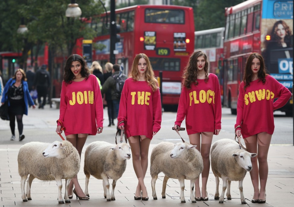 Models From Marks & Spencers And Sheep Parade Down Oxford Street To Launch Wool Week 2012