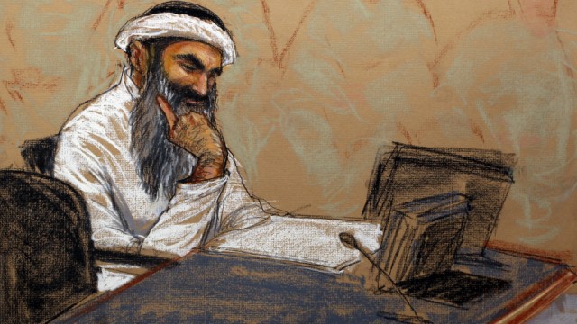 Prozess gegen Hintermänner von 9/11: Einer der Angeklagten - Chalid Scheich Mohammed - im Gerichtssaal von Guantanamo im Mai dieses Jahres. Er gilt als einer der Hintermänner der Anschläge vom 11. September 2001.