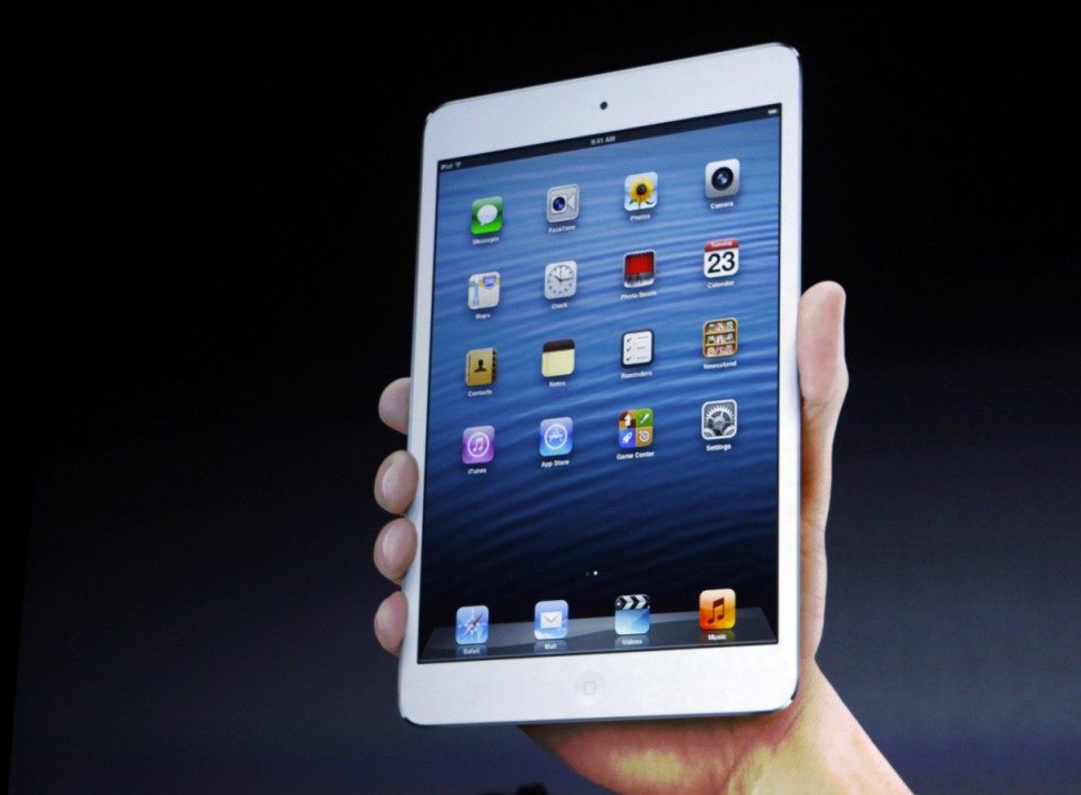 The new iPad mini is projected on a screen during an Apple event in San Jose