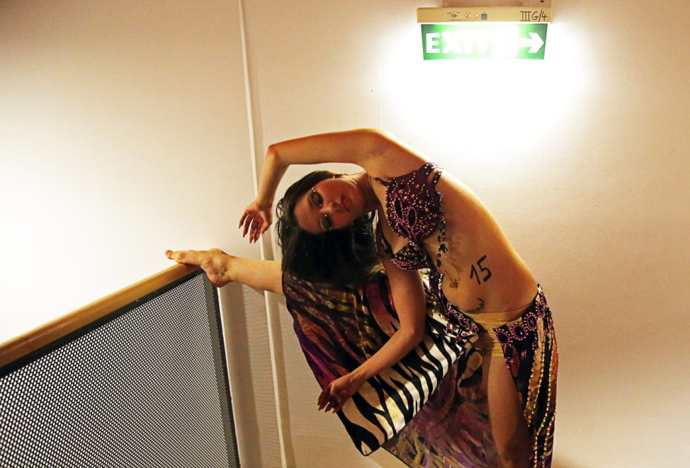 Contestant Kinga Horvath prepares before the start of the Miss Belly-Dance Hungary competition in Budapest