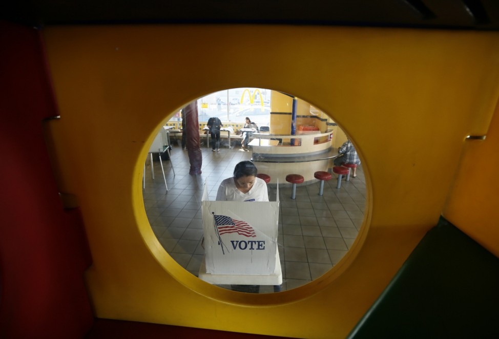 Cruz votes in the U.S. presidential election at a McDonald's playroom in Los Angeles