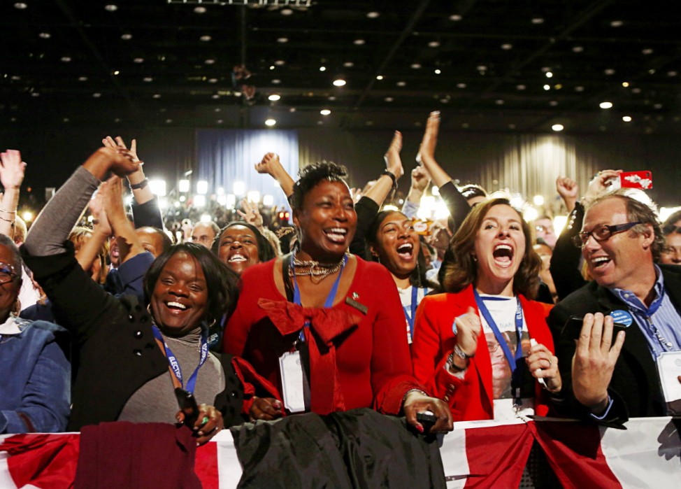 Supporters of U.S. President Obama cheer during his election night rally in Chicago