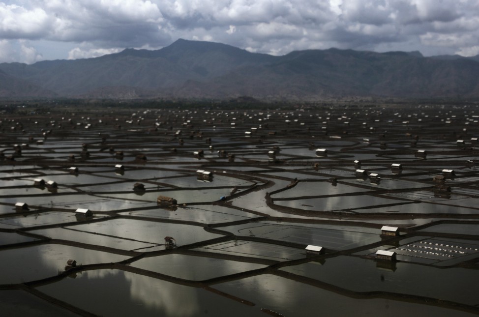 An aerial view of the salt field at Palibelo village is seen, on the outskirts of Bima, on Indonesia's Sumbawa island