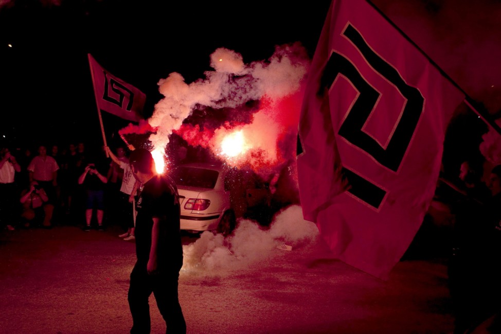 Supporters of the extreme far-right Golden Dawn party celebrate