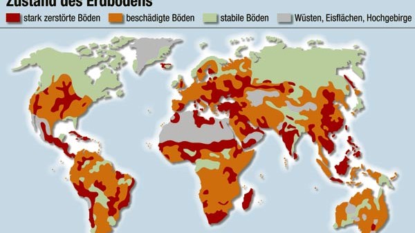 Mangel an Böden: Der Zustand des Erdbodens weltweit: Zum Vergrößern bitte auf das Bild klicken.