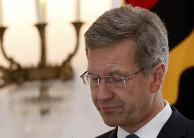 German President Wulff makes a statement in the presidential residence Bellevue Palace in Berlin