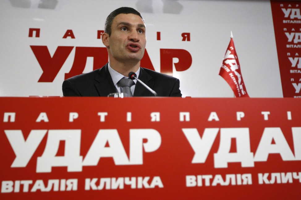 Heavyweight boxing champion and UDAR party leader Klitschko speaks during a news conference in Kiev