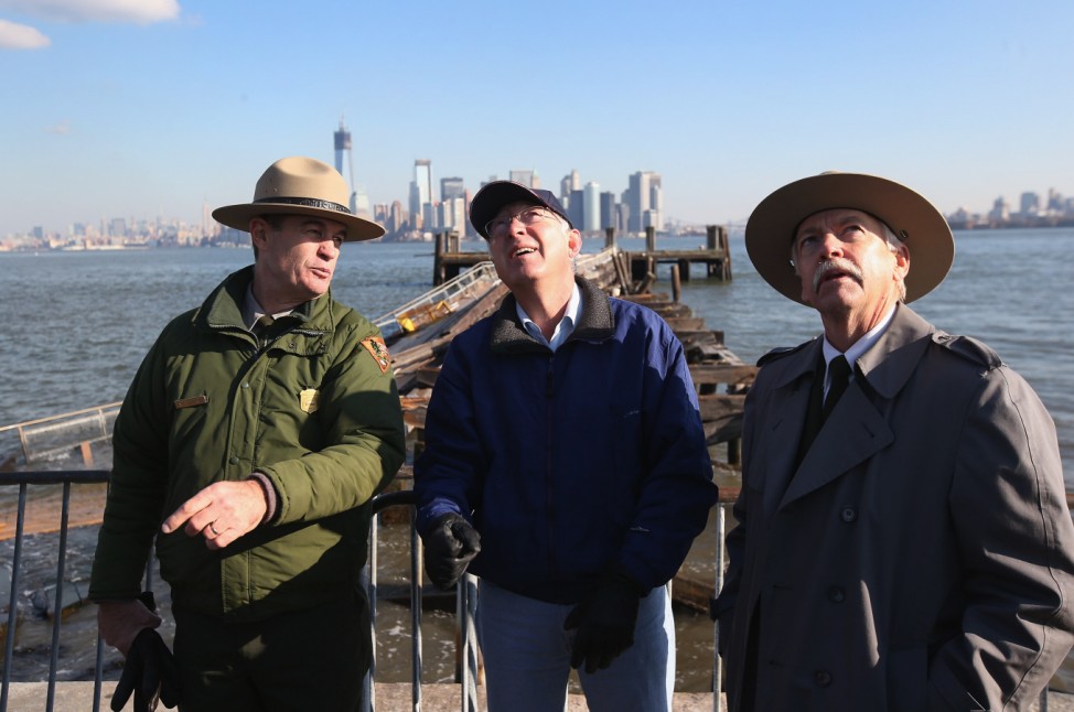 Salazar Views Hurricane Sandy Damage On Tour Of Liberty Island