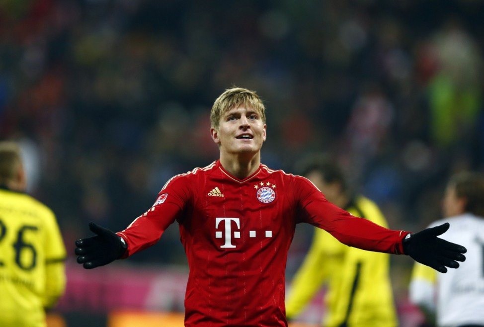 Kroos of Bayern Munich reacts after missing a chance to score during their German first division Bundesliga soccer match against Borussia Dortmund in Munich
