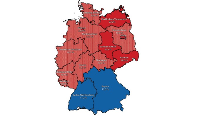 Armutsbericht des Paritätischen Gesamtverbandes: Armutsgefährdung nach Bundesländern: Deutschland ist dreigeteilt.