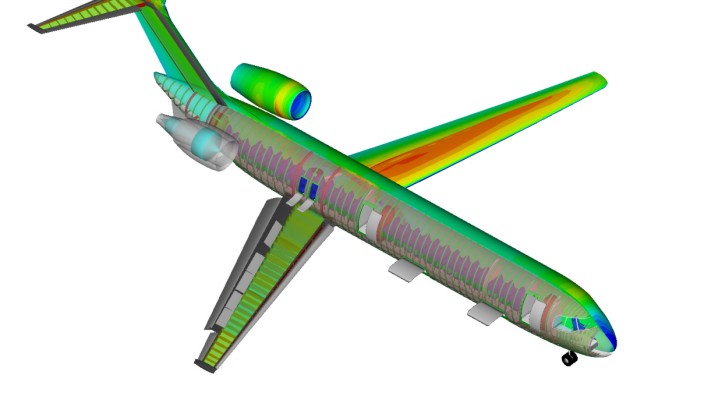 Neue Wege in der Aerodynamik: Über die ungewöhnlichen Tragflächen strömt die Luft besonders gleichmäßig. Das reduziert den Luftwiderstand des Jets. (Foto: DLR)