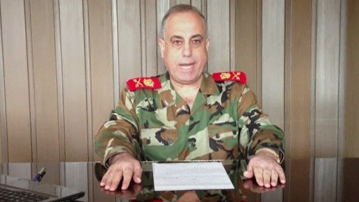 General Abdelaziz Jassim al-Shalal, the head of Syria's military police, speaks in a video uploaded on a social media website