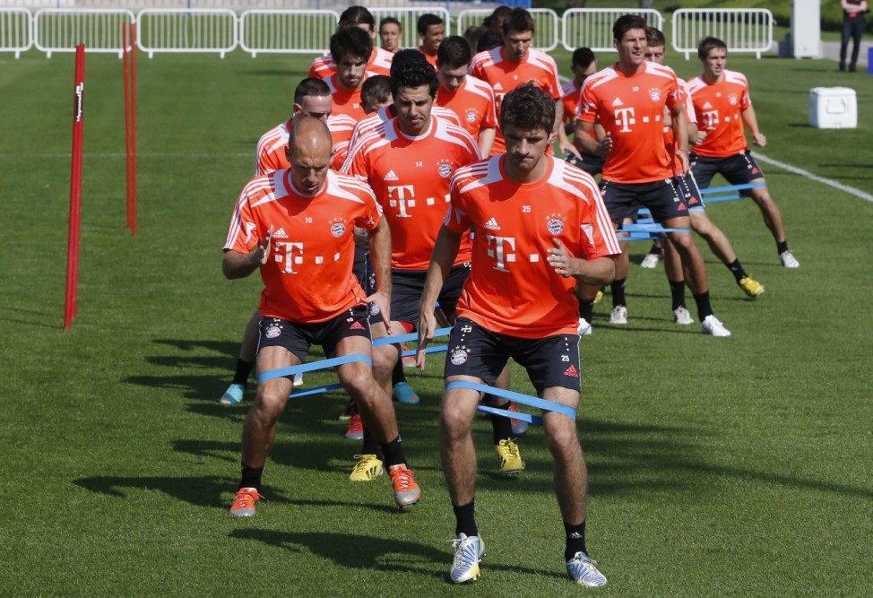 Bayern Munich's players participate in a training session at Aspire Academy for Sports Excellence in Doha