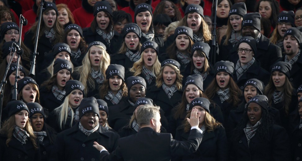A glee core performs ahead of the swearing-in ceremonies for President Barack Obama on the West Front of the U.S. Capitol in Washington
