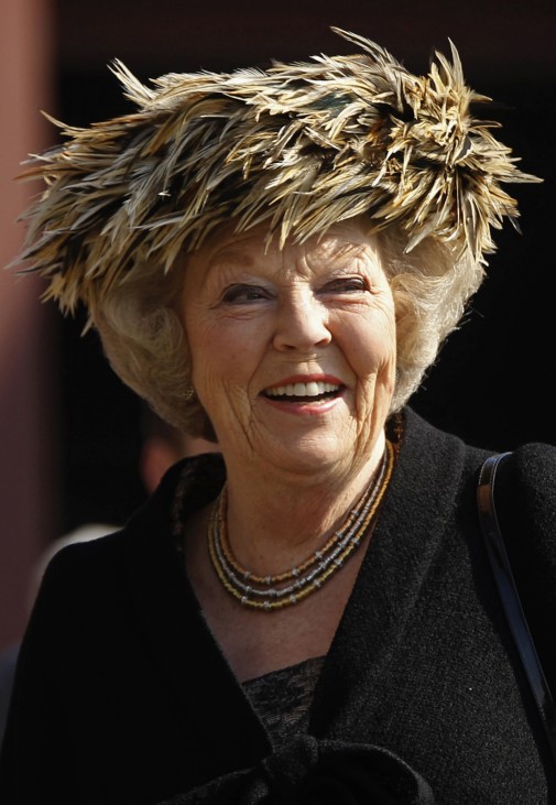 File photo showing Netherlands' Queen Beatrix smiling during a welcome ceremony at a former coal mine in Essen