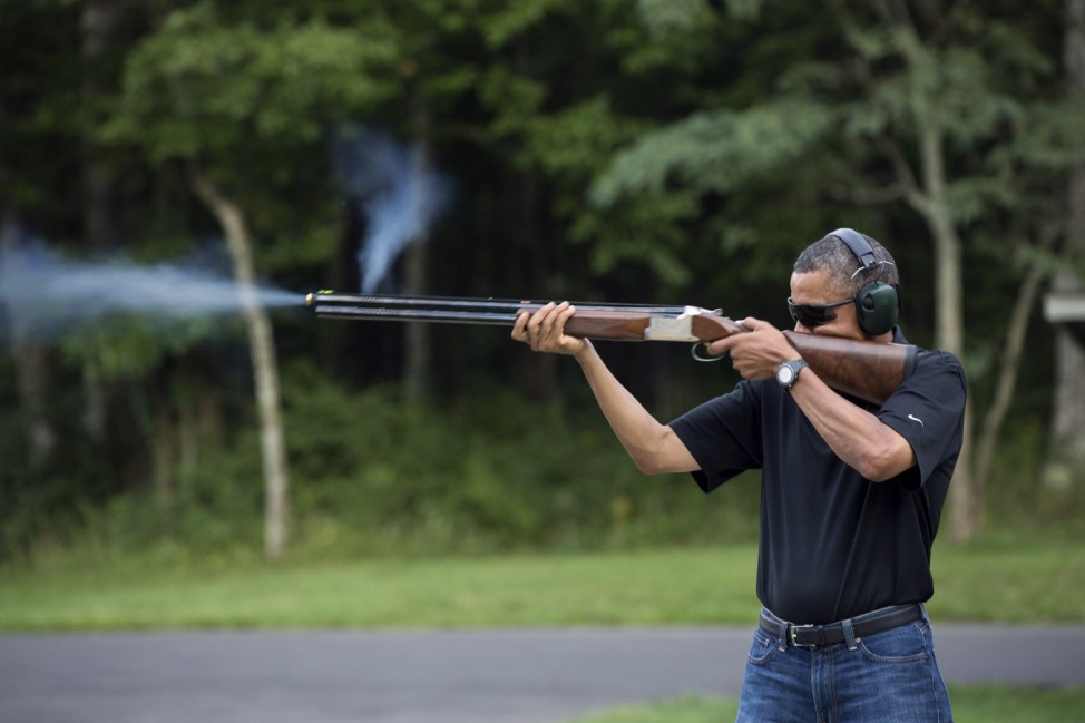 Handout photo of President Barack Obama shooting clay targets on the range at Camp David