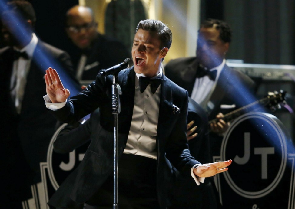 Justin Timberlake performs at the 55th annual Grammy Awards in Los Angeles