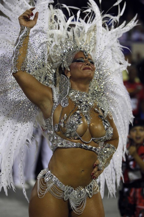 Drum Queen Viviane Araujo of the Salgueiro samba school participates on the first night of the annual carnival parade in Rio de Janeiro's Sambadrome