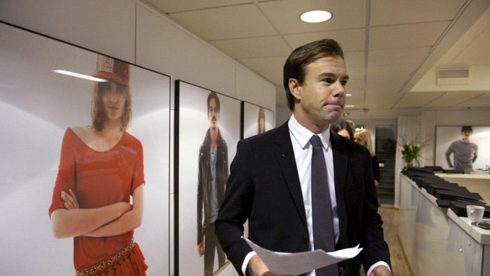 H&M Chief Executive Karl-Johan Persson speaks during a news conference in Stockholm
