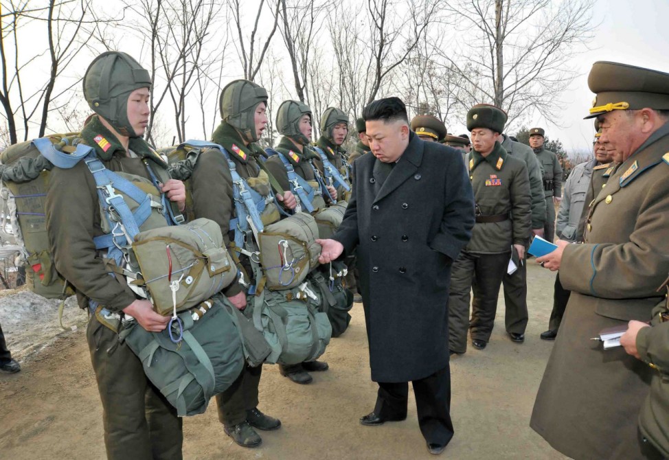 North Korean leader Kim Jong-un inspects the Korean People's Army Unit 323 honoured with the title of O Jung-hup-led 7th Regiment, in this undated recent picture released by the North's official KCNA news agency in Pyongyang