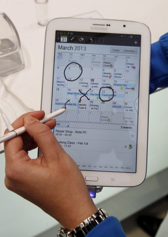 The new Samsung Galaxy Note 8.0 tablet is pictured during the Mobile World Congress in Barcelona
