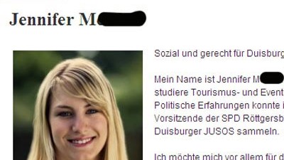 SPD-Wahlkampf: Jennifer M. auf der Homepage ihre SPD-Kreisverbandes Duisburg.